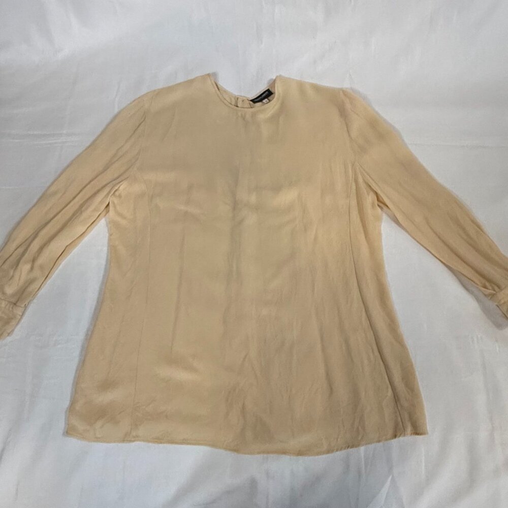 Giorgio Armani Women’s Silk Blend Blouse Size 46 Beige Sheer Minimalist Career